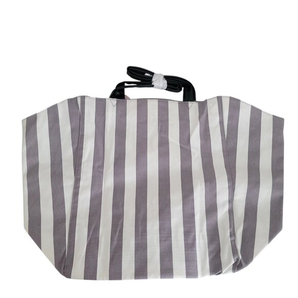 Victoria's Secret Striped Gray White Weekender Bag Travel Canvas Large Tote New - Picture 3 of 5